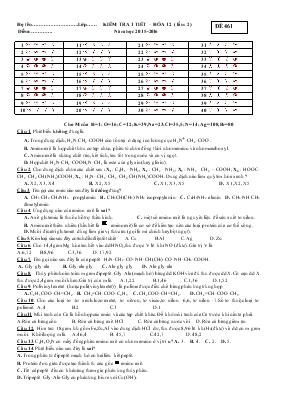 Kiểm tra 1 tiết  Hóa 12 ( lần 2) năm học 2015-2016